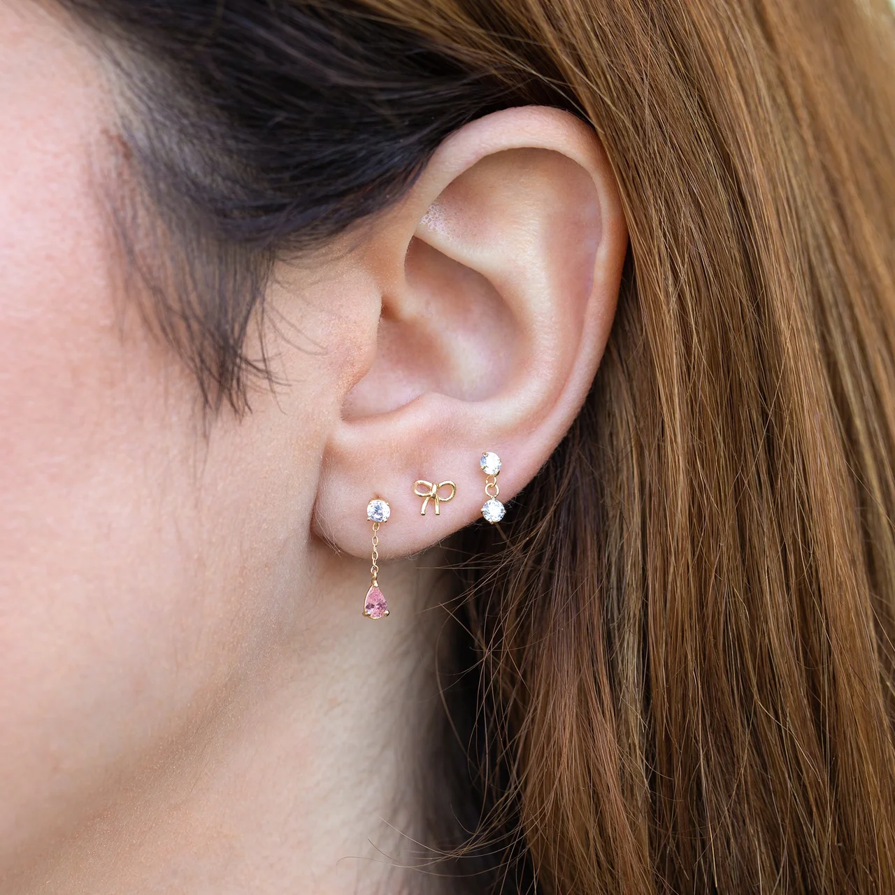 10k Solid Gold Pink Allure Dangle Ball Back Stud – Bild 2