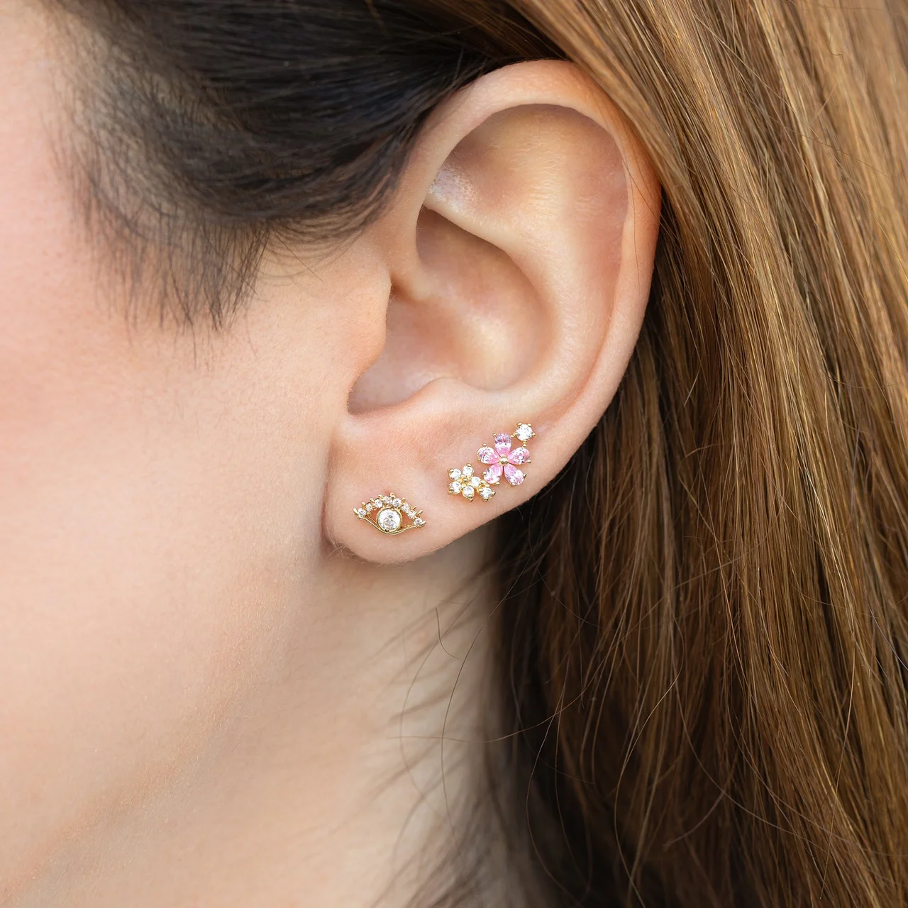 10k Solid Gold Pink Petals Ball Back Crawler Stud – Bild 2