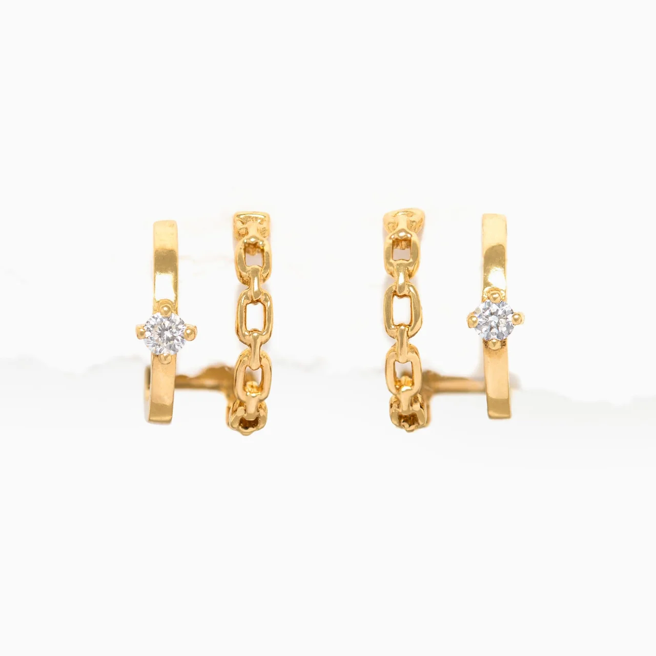 14k Solid Gold Diamond Vendetta Double Hoops