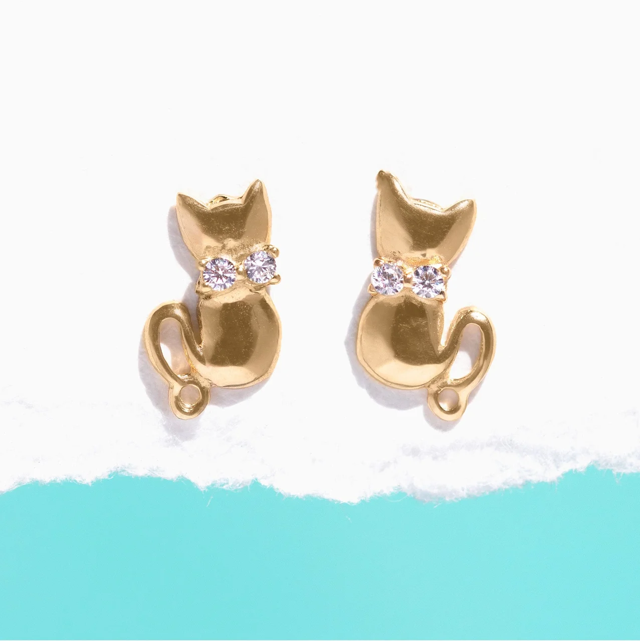 14k Solid Gold Meow Stud Earrings
