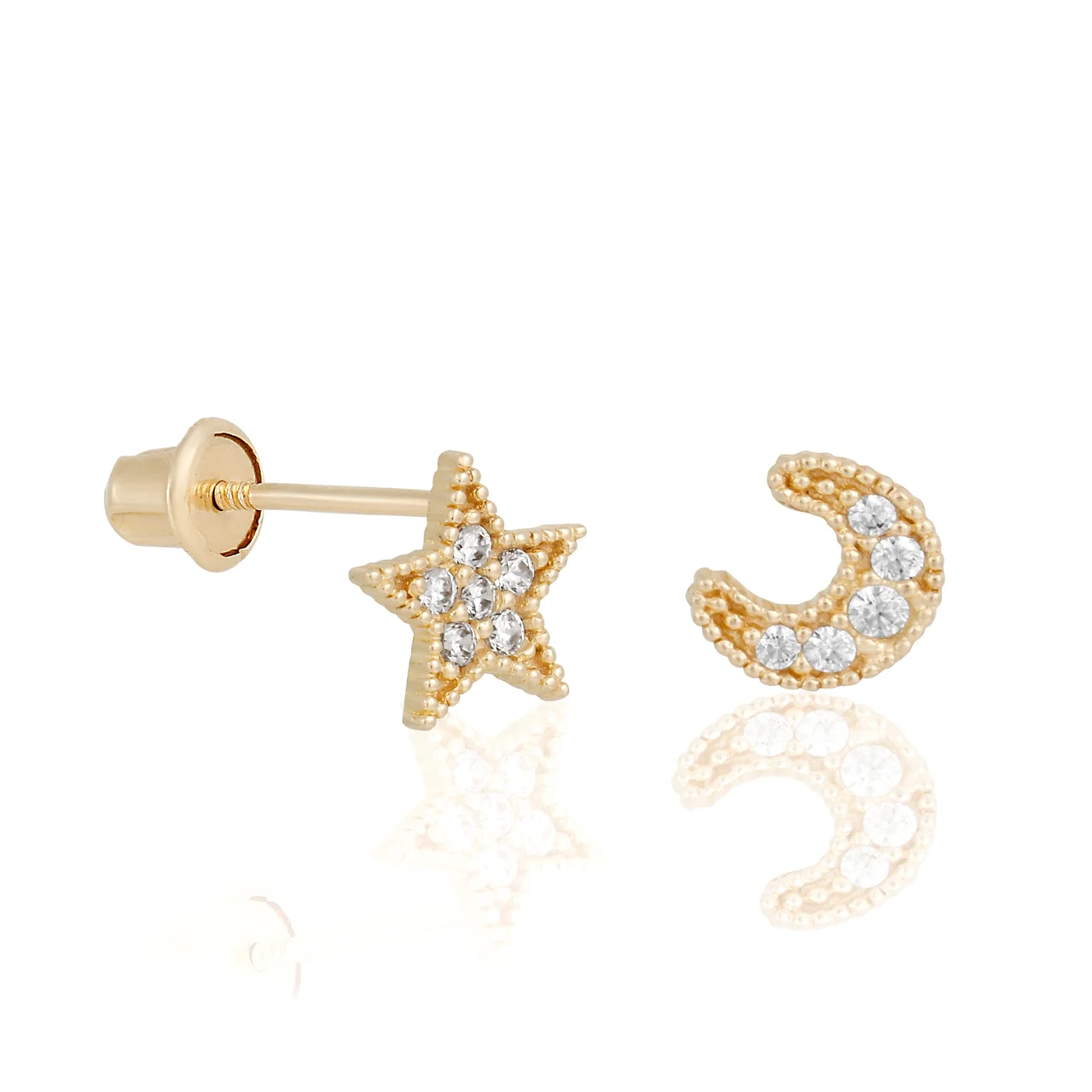 14k Solid Gold My Moon and Stars Stud Earrings – Bild 4