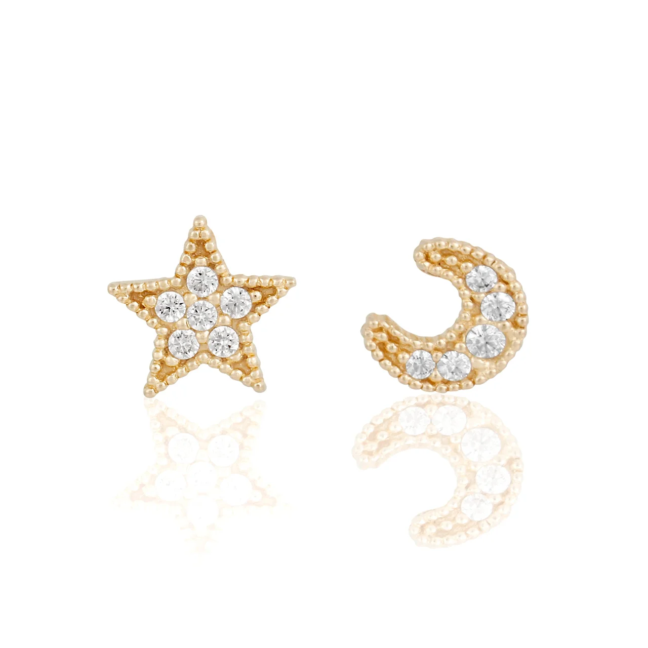 14k Solid Gold My Moon and Stars Stud Earrings – Bild 5