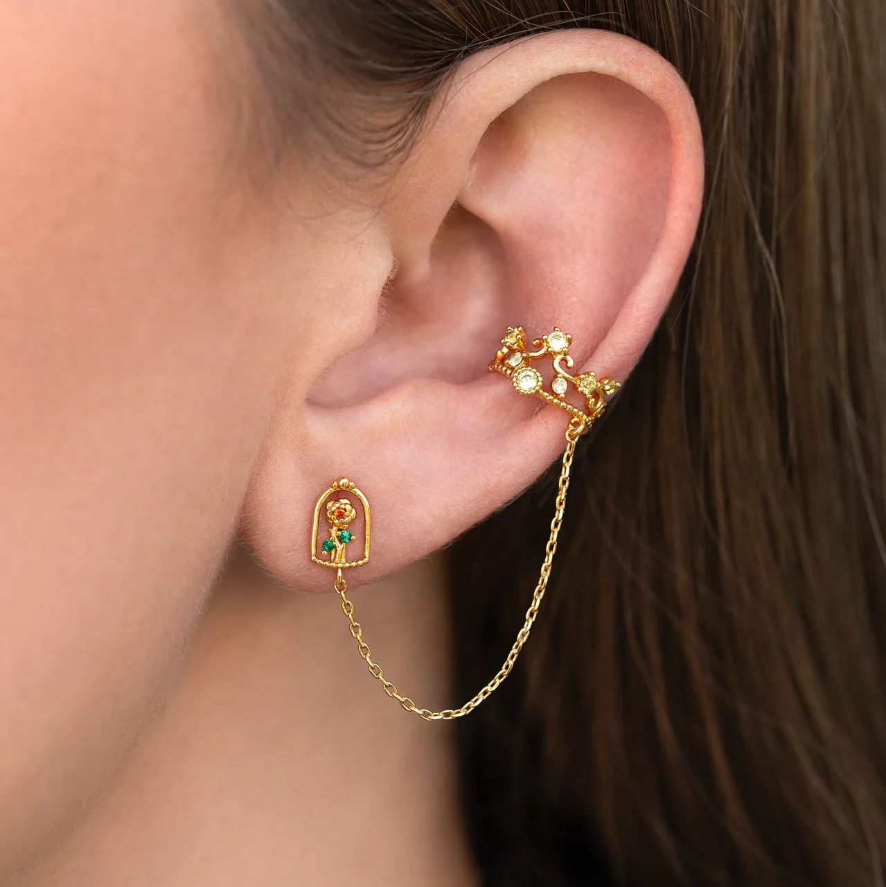 Disney Princess Beauty and the Beast Enchanted Rose Ear Cuff + Stud – Bild 2