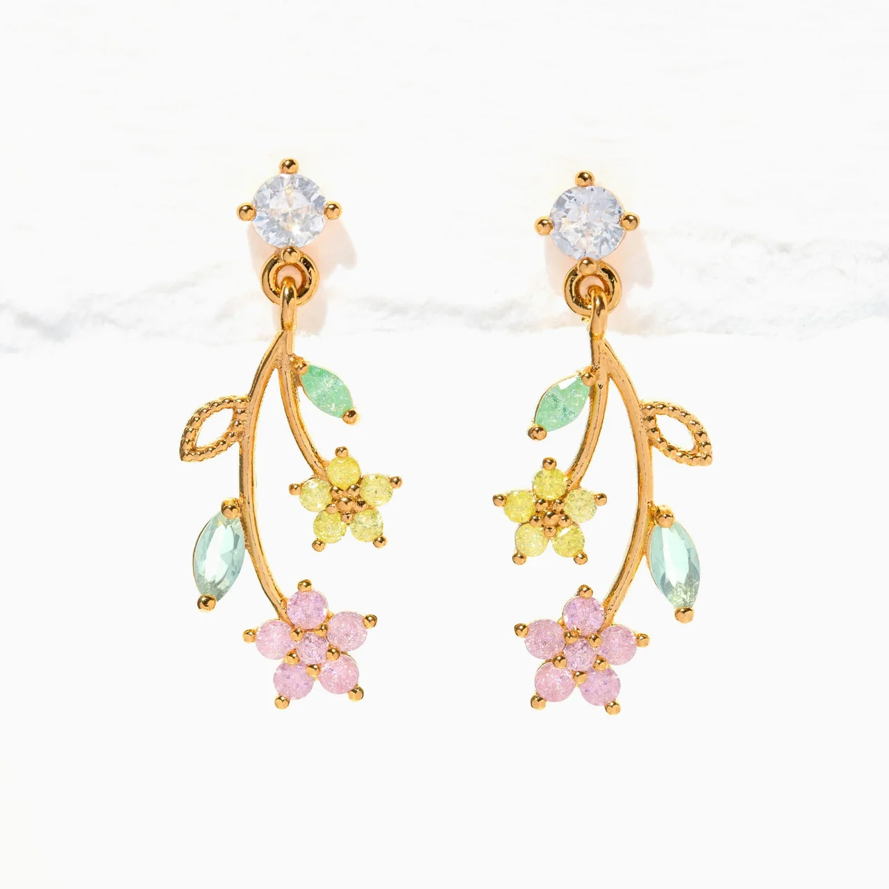 Flower Stem Dangle Earrings